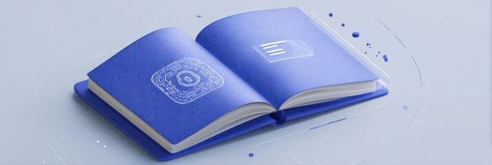 Fototapete - Digital Identity Passport With Secured Badge Overlay Displayed on a Light Surface, Featuring an Open Left Third for Personalization and Security Features