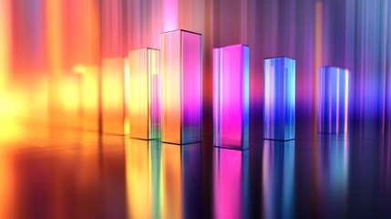 Aufkleber - D bar chart with a gradient color scheme, set on a reflective surface, capturing light beautifully, representing analytical data in a visually appealing manner.