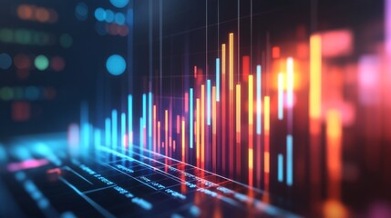 Fototapete - A D financial bar chart with a glowing upward trend, symbolizing business growth and success