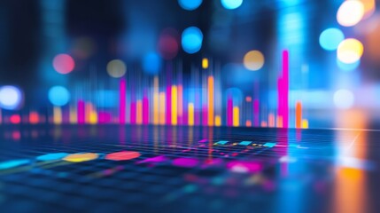 Aufkleber - A close-up view of a financial chart with various colored lines depicting market performance over time, set on a sleek desk with a blurred background.