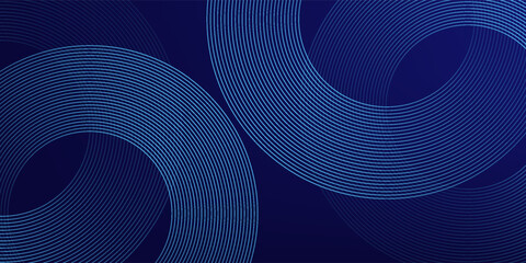 Abstract blue glowing geometric lines on dark blue background. Modern shiny blue circle lines pattern. Futuristic technology concept. Suit for cover, poster, banner, brochure, header, website