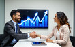 © Reubens Stock Photos - Two Business People Shaking Hands in a Modern Boardroom with a Growth Chart on a Large Screen. Successful Partnership Agreement and Corporate Deal Sealed