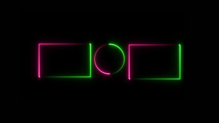 Glowing saber rectangle neon frame background animation . Seamless Loop, Neon abstract rectangle and circle shape line animation ..Glowing frames sign collection for web design, 