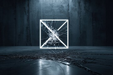 Aufkleber - Cracked Error Icon in Dark Abstract Environment With Clean Top Zone