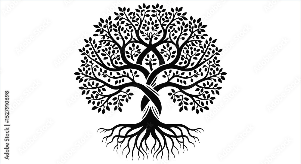 Tree Of Life Vector Illustration With Intertwined Branches And Roots ...