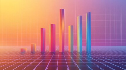 Poster - A sleek D bar graph with a gradient color scheme, rising above a digital grid background