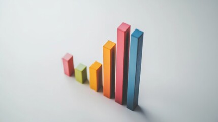 Poster - A top-down view of a D business bar graph with dynamic heights, showcasing various revenue streams, against a white surface with soft shadows for added depth.