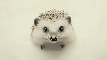 Wall Mural - A hedgehog is looking directly at the camera with its small nose and wide eyes visible. The hedgehog's spines are prominent, and it stands against a white background.