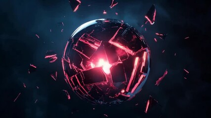 Wall Mural - Abstract glowing sphere with shattered glass effect and energy core animation