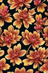 Wall Mural - Sedum on black background cartoonish seamless pattern