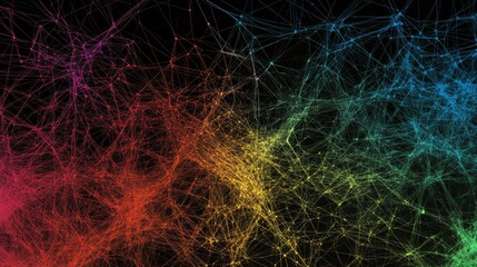 Leinwandbilder - Intricate web of interconnected lines and shapes in a colorful gradient, creating a complex and visually engaging graphic design.