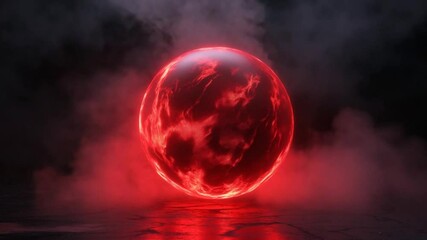 Wall Mural - Mystical Red Energy Orb Emitting Smoke Glowing on a Concrete Surface Background
