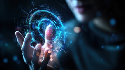 Digital Innovation, Hand Interacting with Futuristic Interface