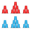 © Sergii Syzonenko - Sport stacking red and blue plastic cups arranged in pyramids on isolated on white background realistic 3d vector, representing cup stacking equipment, speed stacking games hand-eye coordination.