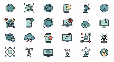 Business internet communication vector icon set with diverse professional symbols
