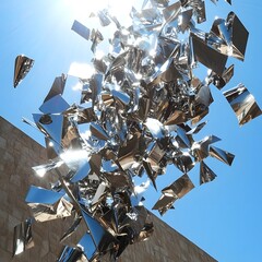 Wall Mural - collection of shiny silver objects displaying various artistic forms and textures in bright light
