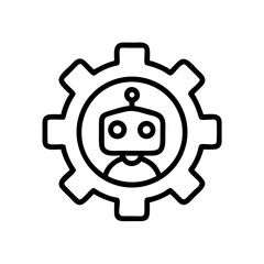 Line icon of a robot inside a gear, representing automation, robotic process systems, and AI-powered technologies.
