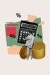 © deagreez - Template sketch image composite artwork collage of young man sit count calculator economy money coins ambition strategy progress target