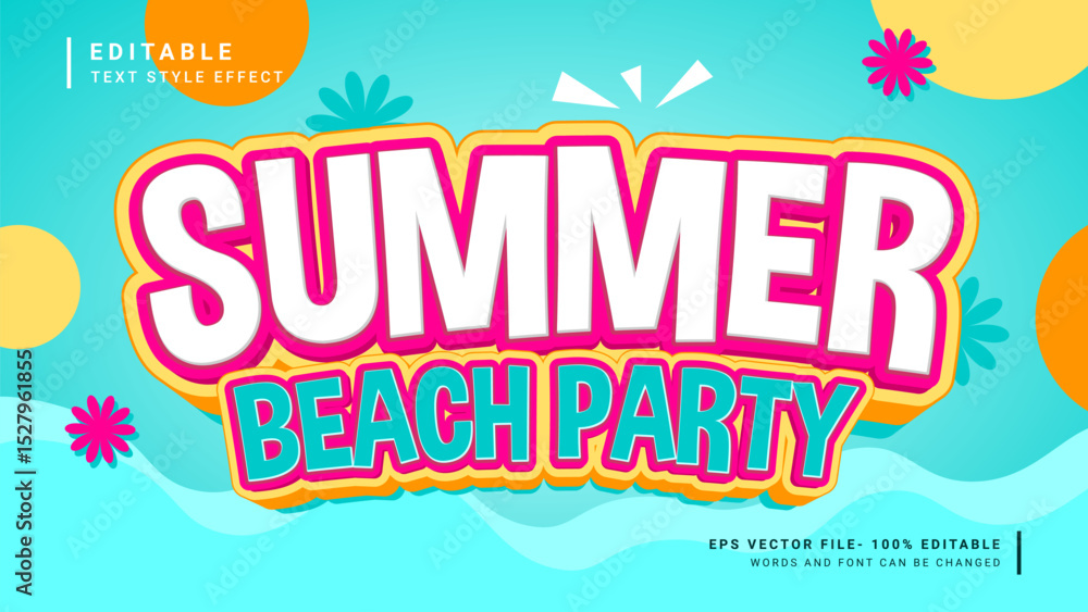 Summer beach party 3d editable text effect vacation style Stock Vector ...