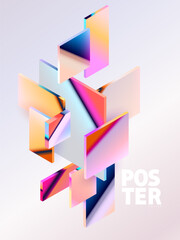 Wall Mural - 3d glass squares and rectangles. abstract geometric background of colorful isometric shapes.