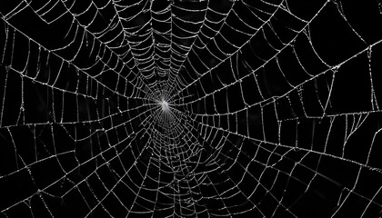 A detailed, symmetrical spider web stretches across a black backdrop, showcasing intricate design.