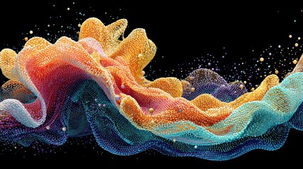 Wall Mural - colorful abstract flowing wave of particles and dots in motion
