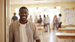 © dvoevnore - Young african american man entering classroom with students in background