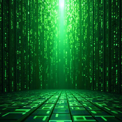 futuristic digital matrix with green code flowing down creating a technical background