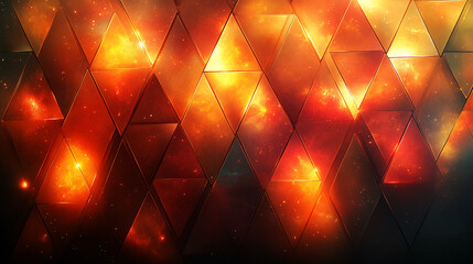 Abstract triangular pattern, fiery space background, geometric design