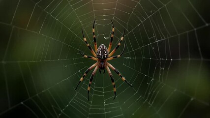 Spider sitting on a delicate web in a green natural background
