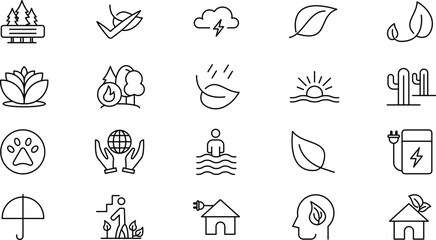 Naklejka na meble Eco-Friendly Line Icons Nature, Sustainability, and Renewable Energy Symbols for Websites and Applications