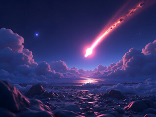 Wall Mural - a cosmic meteor cuts through the night sky abstract natural scene wallpaper illustration