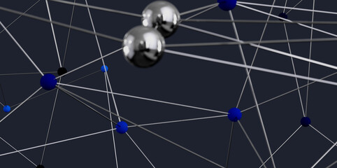 Fototapete - 3D rendering of a complex network with nodes and connecting lines. Ideal for technology, connectivity, and communication concepts.