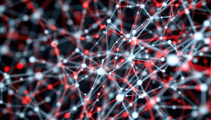 Wall Mural - Abstract Network Structure with Interconnected Red and White Nodes on a Dark Background