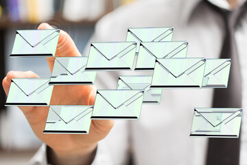Aufkleber - Efficiently handle email overload. Stock photo of a person managing many emails.