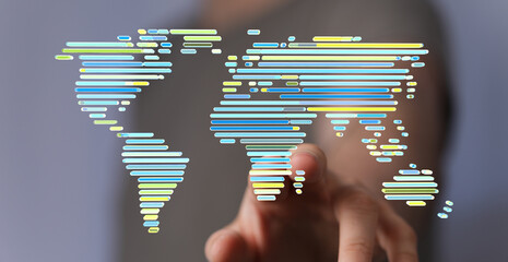 Poster - Abstract world map visualization.  Digital networking, global connectivity concept.