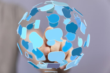 Poster - Conceptual image of a global communication network, showing interconnected speech bubbles.