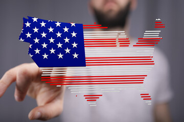 Poster - Abstract digital illustration of the USA map with an American flag design. Perfect for digital marketing and technology.