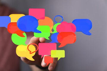 Poster - Abstract image of colorful speech bubbles, ideal for communication, social media, and networking concepts.