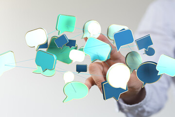 Poster - Abstract image of interconnected speech bubbles, symbolizing global communication and networking.