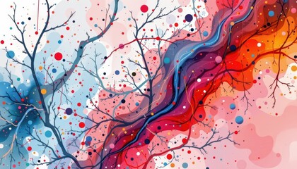 Wall Mural - vibrant abstract watercolor composition with flowing colors and intricate patterns