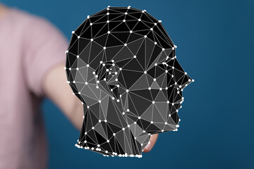 Poster - Abstract polygonal head graphic.  Concept for AI, machine learning, data analysis, and future tech.
