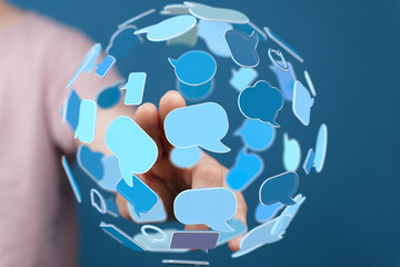 Poster - Interactive communication, global network, digital dialogue, online chat, social media,  collaboration, connection, technology.