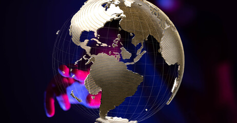 Leinwandbilder - Abstract image of a hand holding a digital globe, representing global connections and networking.