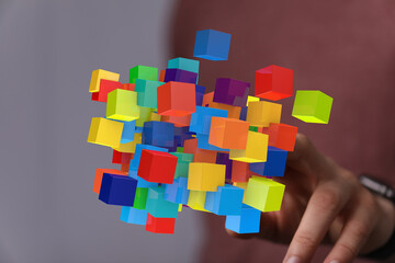 Aufkleber - Abstract image of colorful cubes representing innovation, technology, and data.