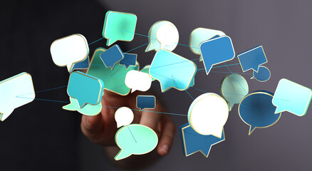 Poster - Abstract image of interconnected speech bubbles, symbolizing global communication and networking.