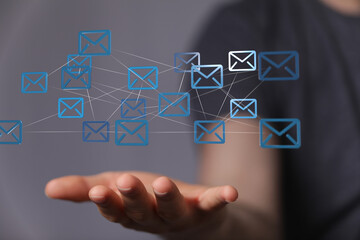 Leinwandbilder - Image of interconnected email icons. Represents global communication, networking, and digital correspondence.