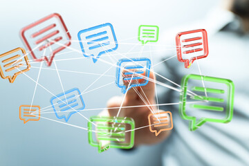 Poster - Abstract image of interconnected speech bubbles, symbolizing global communication and networking.