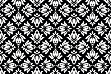 Aufkleber - Flower geometric pattern. Seamless vector background. White and black ornament. Ornament for fabric, wallpaper, packaging. Decorative print.