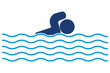 © Hike Studio 5 - Swimming icon linear graphics set vector. Swimmer sign icons. Swimming on water with waves symbol collection. Swimming icon line style.